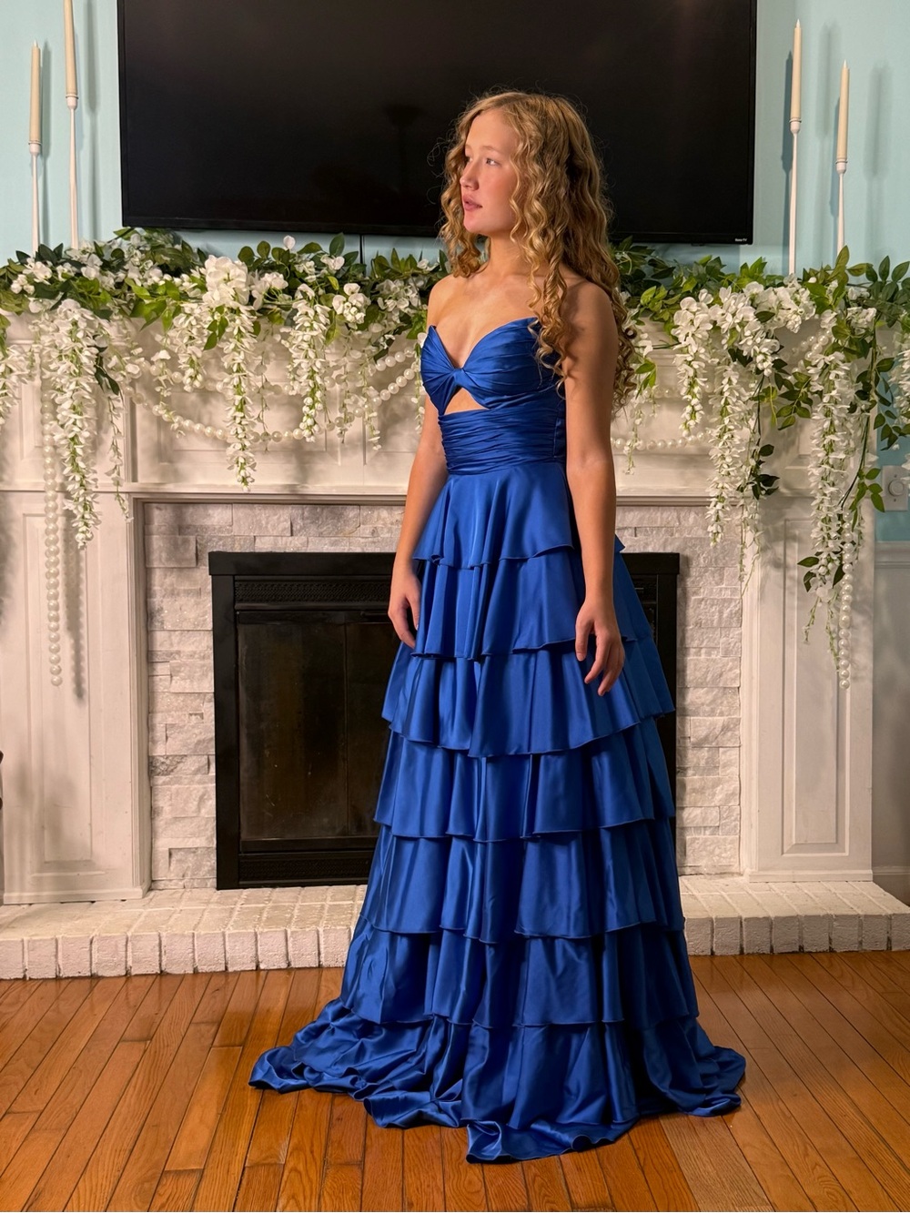 Alyce Paris Sapphire Blue Tiered Ruffle Prom Gown